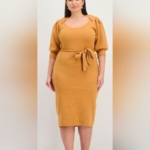 NWT BETSEY JOHNSON Belted 3/4 Puff Sleeve KNIT Sweater Dress XL